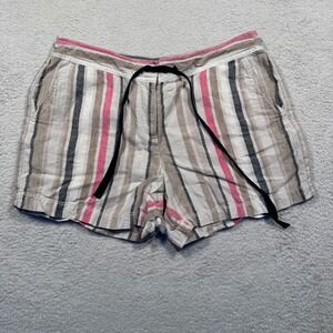 Ann Taylor LOFT 100% Linen Shorts Striped Casual Beach Drawstring Women's 2‎